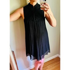 Anthropologie Lauren Moffatt Silk Sleeveless Ruffled front Black Dress, …